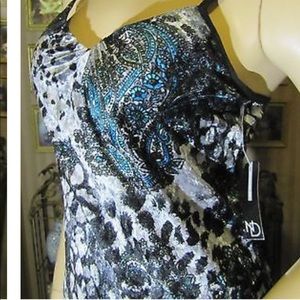 New Dimensions MED Gray Black & Teal Top w  Bra